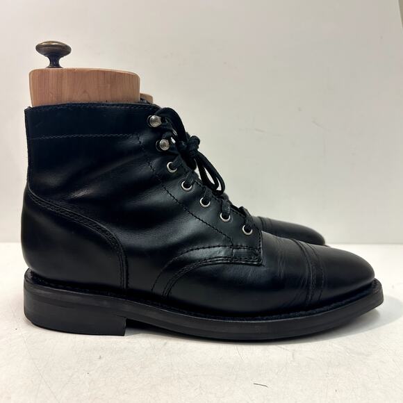 EXCELLENT Thursday Captain Service Boot Cap Toe Triple Black Goodyear Welt 8 - Picture 3 of 13